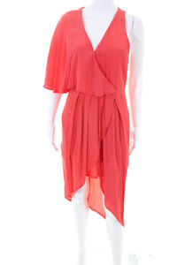 Elliatt Womens Coral Asymmetrical Wrap Dress Size Large 10642179