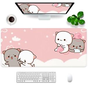 Pink Mouse Pad Cat XXL Kawaii Gaming Mouse Pad Animal Theme 35x15.7x0.12 inch...
