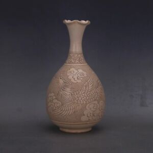 Old Chinese porcelain Song Cizhou Kiln White Glazed Painted Phoenix vase a241