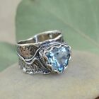 Elegant 925 Sterling Silver Blue Topaz Charms Wedding Engagement Ring Size 7.5