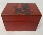 Vtg Metal Red Recipe Box Roosters Design