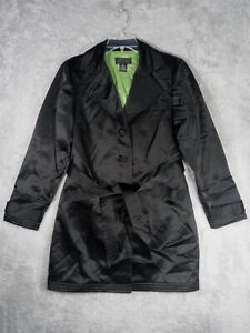 Spenser Jeremy Black Belted Coat, Lime Green Lining Ladies Large Long Sleeve