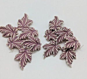 2 STRANDS PURPLE AND CREAM CARVED LEAVES VINTAGE LUCITE
