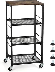 4 Tiers Kitchen Cart on Wheels Rolling Utility Storage Shelf for Bedroom Office