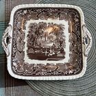 Mason's Vista Brown Ironstone Square 9” Cake/Serving Platter w/ Handles