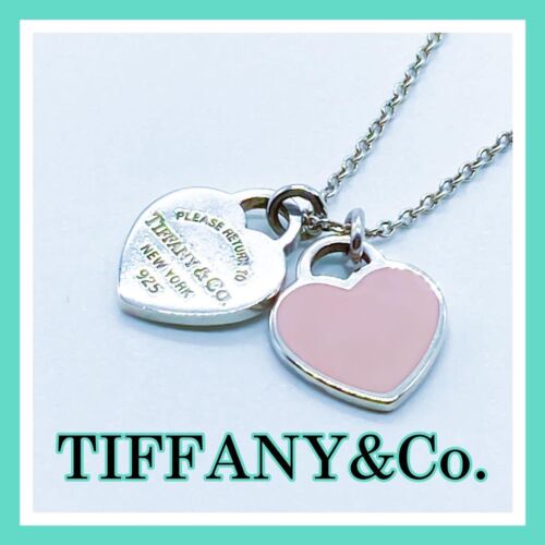 TIFFANY & Co. Return to Mini Double Pink Heart Enamel Pendant Necklace SV925