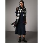 Burberry Black Wool Half Mega Fashion Plaid Check Fringe Scarf 40583951