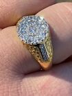 Mens 14k Gold Plated Real 925 Sterling Silver Icy CZ Nugget Micropave Ring Round