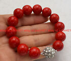 Huge 14mm Natural Red South Sea Coral Round Beads Gemstone Bracelet 7.5