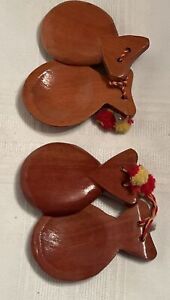 Vintage Carved Wood Spanish Castanets Flamenco Musical Instruments 1 Pair