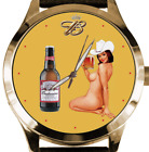 VINTAGE BUDWEISER PROMOTIONAL BEER ART SOLID BRASS 40 mm MENS' WATCH w GIFT BOX