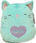 Squishmallows 12” Valentines Jules The Teal Cat With Sweet Heart BNWT HTF