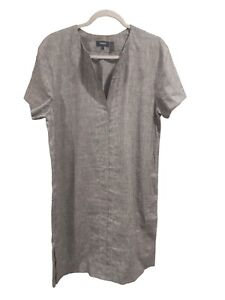THEORY Gray Linen Blend Slit Front Shift Sharkskin Crunch Dress - Size L