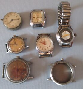 Lot 6 Mechanical Men's Wristwatches  & 1 Case for Restoration or Parts 1940-60