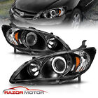 [LED Halo]For 2004 2005 Honda Civic Coupe/Sedan Black Projector Headlights Pair (For: 2005 Civic)