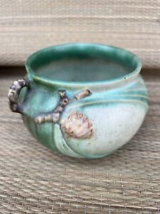 Vintage Roseville Art Pottery Green Pine Cone Bowl Pot vase
