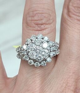 3.30CT Genuine Diamond Cluster Halo Engagement Wedding Ladies Ring 14K Gold