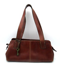 Vintage FOSSIL Brown Leather Satchel Shoulder Bag Purse Key