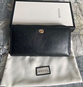 Gucci Large Black Leather Zip Around Wallet