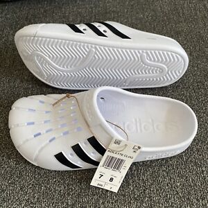 Adidas Adilette Clogs Superstar White Black Slip-On Clog Sandals Men’s 7 Wo’s 8