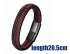 Black/RED  Bracelet Men's Braided Leather Bangle Stainless Steel Cuff Wristband