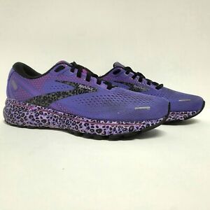 Brooks Ghost 14 Women's 8 B Shoes Running Walking Purple Leopard Hearts Sneaker