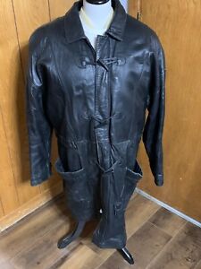 Montello Long Black Zip Out Quilted Liner Mens Leather Trench Coat Size Large