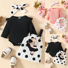 Cute Baby Girls Pullover T-shirts Polka Dot Suspender Pants Bowknot Outfit Sets