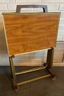 Vintage ~ Mid Century Modern Set of (4) Faux Wood TV Tray Tables w Rolling Stand
