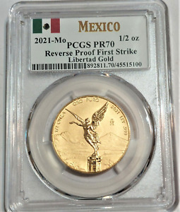 2021 Mexico 1/2 oz Reverse Proof Gold Libertad PCGS PR-70 First Strike