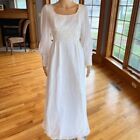 Vintage Long Sleeve Ivory Chiffon Empire Waist Wedding Gown Bridal Dress Size 6