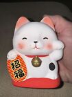 Money Waiving Lucky Cat Japanes White Ceramic Japan Lucky Sign Maneki Neko