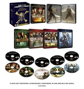 PIRATES OF THE CARIBBEAN 1-5 4K UHD Blu-Ray Steelbook Box Set BRAND NEW