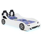 FUN WHITE MULTI UNDER GLOW LIGHT YOUTH RACE CAR THEME TWIN BED BEDROOM FURNITURE