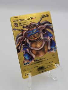 Blastoise VMAX Gold Foil Pokemon Card  Fan Art Card Hp 350 + Sleeve & Top Loader
