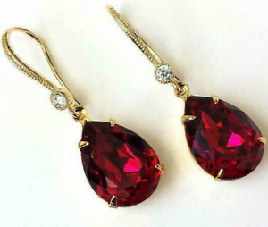 Drop Dangle Earring's 2Ct Pear Cut Lab-Created Red Garnet 14k Yellow Gold Plated