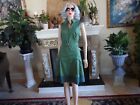 Akris-Bergdorf Goodman Green Pleated/Belted Dress w/Removable Collar Size US12