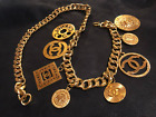 CHANEL Belt Chain AUTH Coco Mark Vintage Rare Necklace 80 gold Coin Logo F/S　C76