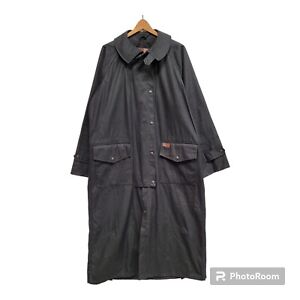Outback Trading Oilskin Duster Coat Jacket Mens Size L Low Rider Long Black 2052