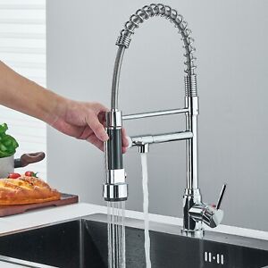 Chrome Pull Down Kitchen Faucet with Sprayer Single Handle Swivel Sink Mixer Tap