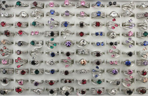 Wholesale Lots 40pcs Mixed Charm Cubic Zirconia Jewelry Rhinestone Womens Rings