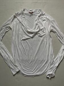 Helmut Lang Top Womens M White Draped Cowl Neck Tunic Curved Hem Long Sleeve
