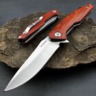 VORTEK GROVE: Red Wood Handles D2 Ball Bearing Flip Blade Folding Pocket Knife