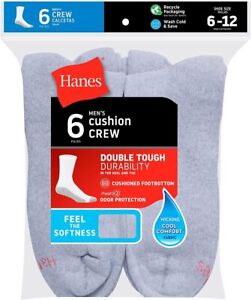 Hanes® Men’s 6/12-Pairs Crew SOCKS  FreshIQ®-Cushioned-Cotton