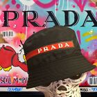 Prada Re-Nylon bucket hat, black w/ Red Stripe, Excellent Condition!