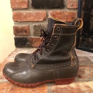LL Bean Bison Leather Duck 8” Boots Womens 6 M Rain Dark Brown Rubber Waterproof