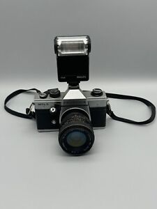 Praktica MTL5 55mm Lens Spiegelreflex Camera + Philip P516 Flash Untested