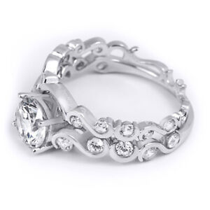 Womens Classic Round Cut 2.8 CT Bridal Engagement Ring Set Real Silver Size 5-9