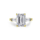 18k Gold Plated CZ Emerald Cut Engagement Wedding Band Ring Made With Swarovski