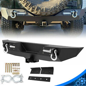 For 2007-2018 Jeep Wrangler JK Textured Rear Bumper W/ 2 LED Lights & Hitch (For: Jeep)